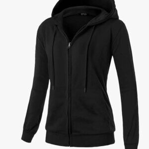 Basic Lightweight ZipUp Hoodie Long Sleeve Large Black Hooded Sweatshirt